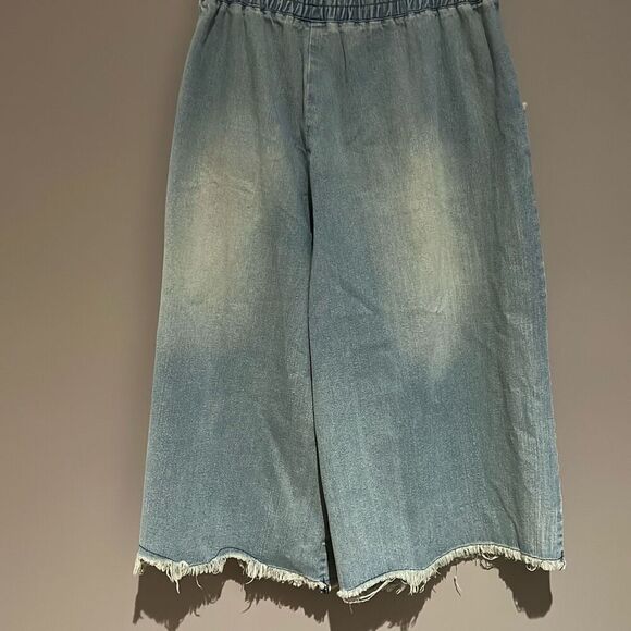 3 & D Fashion Denim Wide leg Jeans stretchy Waist Butterflies Parrots Flowers Lg - Picture 5 of 9